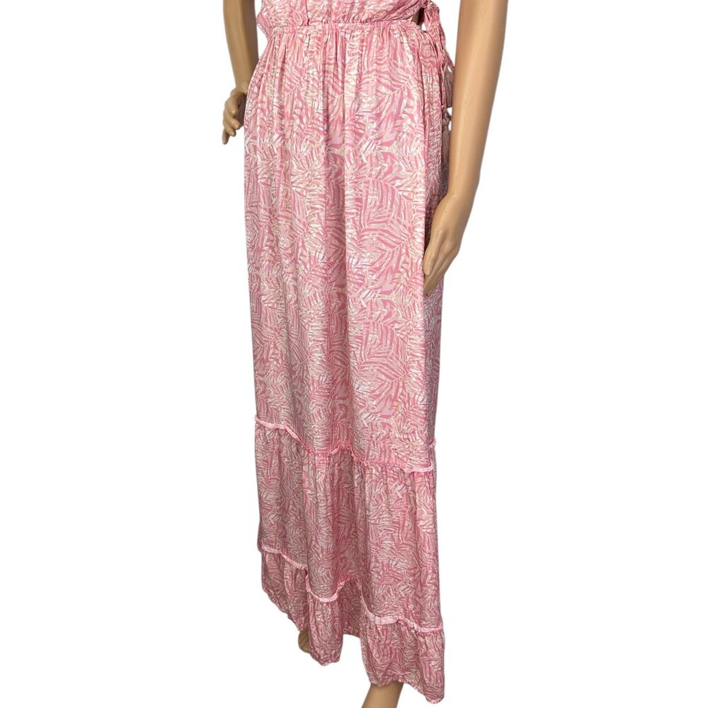 Maaji Nicole Palm Print Lace-Up Maxi Dress Pink Tassel Tiered Size S - Picture 9 of 12